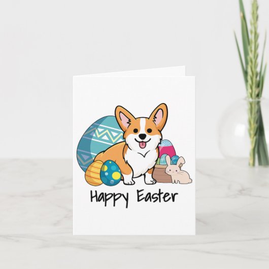 Carte Chien de Pâques Corgi heureux Pâques (Devant)