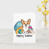 Carte Chien de Pâques Corgi heureux Pâques (Fleur jaune)