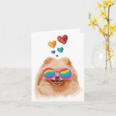 Carte Chien de Poméranie avec Coeurs Saint Valentin (Fleur jaune)