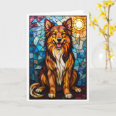 Carte Chien de race mixte de style vitrail  (Fleur jaune)