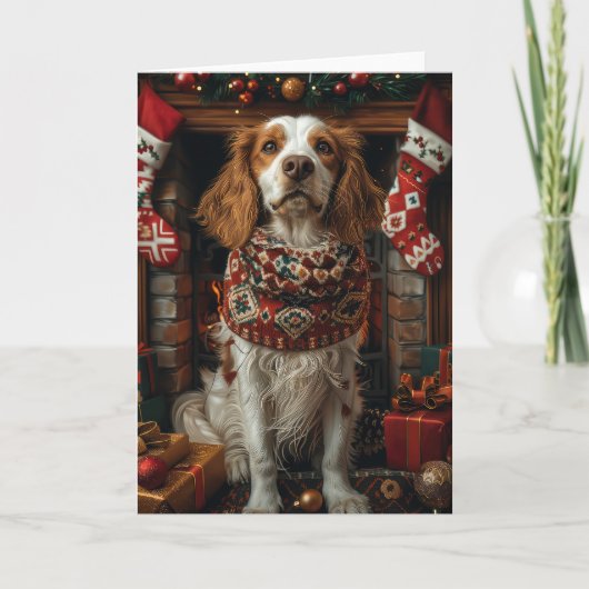 Carte Chien de Setter anglais avec les cadeaux de Noël c (Devant)