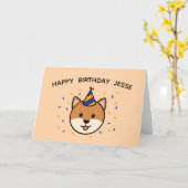 Carte Chien de Shiba Inu | Bleu et orange Anniversaire p (Fleur jaune)