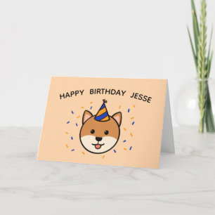 Carte Chien de Shiba Inu   Bleu et orange Anniversaire p