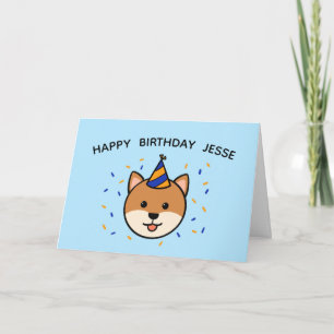 Carte Chien de Shiba Inu Bleu et orange Anniversaire p