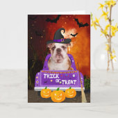 Carte Chien de taureau anglais dans un camion d'Hallowee (Fleur jaune)