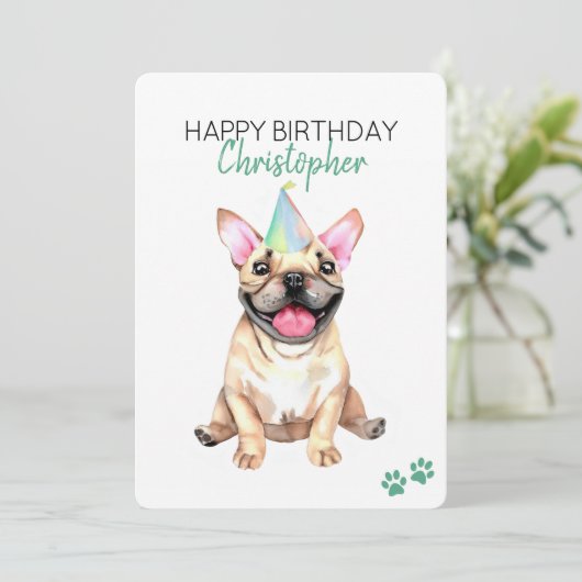 Carte Chien de taureau français Personnalisé Joyeux anni (Debout devant)