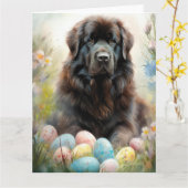 Carte Chien de Terre-Neuve avec oeufs de Pâques Fête (Fleur jaune)