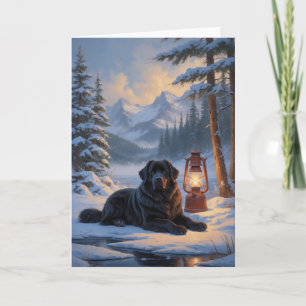 Carte Chien de Terre-Neuve par Lac Gelé en Hiver Peintur