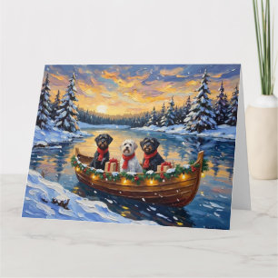 Carte Chien d'eau portugais Noël Bateau Fêtes
