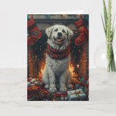 Carte Chien des Pyrénées avec des cadeaux de Noël chemin (Devant)