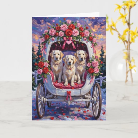 Carte Chien des Pyrénées pour la Saint-Valentin (Fleur jaune)