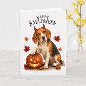 Carte Chien diable de Halloween Beagle (Fleur jaune)