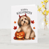 Carte Chien diable d'Halloween Havanais (Fleur jaune)
