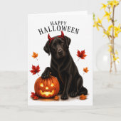 Carte Chien diable d'Halloween Labrador noir (Fleur jaune)