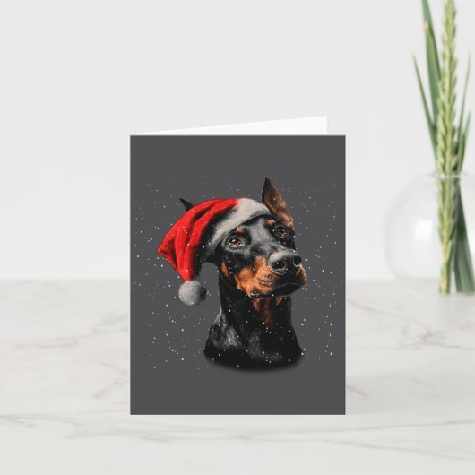 Carte Chien Doberman Amusant Lumières de Noël Chapeau de (Devant)