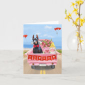 Carte Chien Doberman Camion de la Saint-Valentin Cœurs (Fleur jaune)