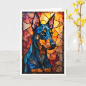 Carte Chien Doberman de style vitrail (Fleur jaune)