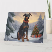 Carte Chien Doberman pendant Noël de neige (Devant)