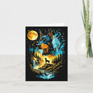 Carte Chien Dobermann hurlant à la lune vintage