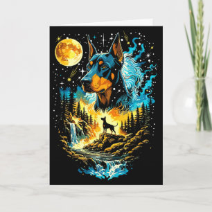 Carte Chien Dobermann hurle à la lune vintage dobermann