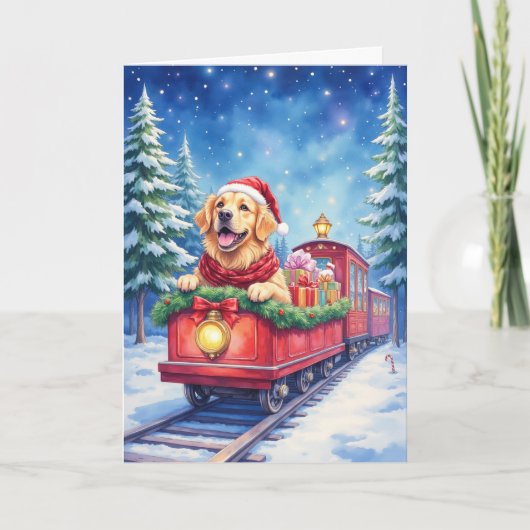 Carte Chien d'or de Noël Train Vacances d'hiver (Devant)