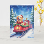 Carte Chien d'or de Noël Train Vacances d'hiver (Fleur jaune)