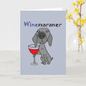 Carte Chien drôle de Weimaraner buvant du vin rouge (Fleur jaune)