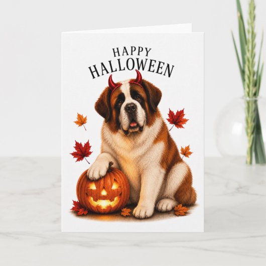 Carte Chien du Saint-Bernard Halloween Diable (Devant)