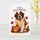 Carte Chien du Saint-Bernard Halloween Diable (Fleur jaune)