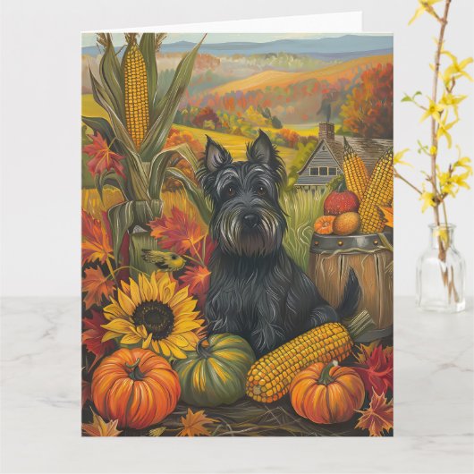 Carte Chien écossais Terrier Moisson d'automne Thanksgiv (Fleur jaune)
