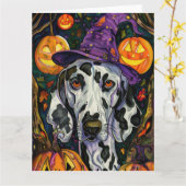Carte Chien éffrayant Dalmatien Halloween sorcière et Ci (Fleur jaune)
