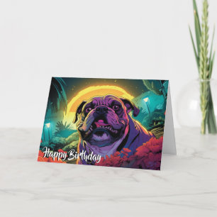 Carte Chien en à bulles dans un jardin personnalisé