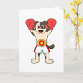 Carte Chien en champion de boxe avec ceinture et gants d (Fleur jaune)