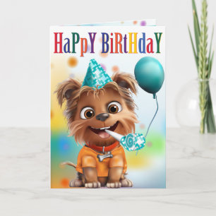 Carte Chien en chapeau de fête d'anniversaire