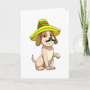 Carte Chien en Mexicain avec chapeau de paille