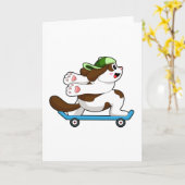 Carte Chien en patineur avec planche à roulettes (Fleur jaune)