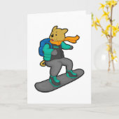 Carte Chien en planchiste avec planche à neige et sac à  (Fleur jaune)