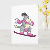 Carte Chien en planchiste avec son snowboard (Fleur jaune)