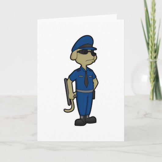 Carte Chien en policier avec Bâton & Lunettes de soleil (Devant)