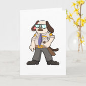 Carte Chien en policier avec matraque et lunettes de sol (Fleur jaune)