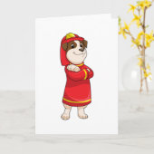 Carte Chien en pompier avec casque (Fleur jaune)