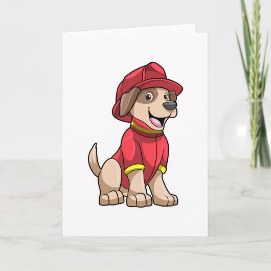 Carte Chien en pompier avec casque de pompier (Devant)