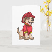 Carte Chien en pompier avec casque de pompier (Fleur jaune)