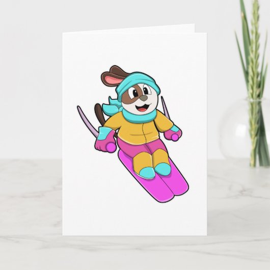 Carte Chien en Skier avec Ski & Scarf (Devant)
