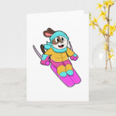 Carte Chien en Skier avec Ski & Scarf (Fleur jaune)