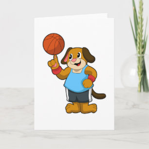 Carte Chien en tant que joueur de basket-ball avec ballo