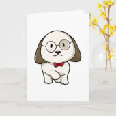 Carte Chien en tenue de marié avec cravate et lunettes (Fleur jaune)