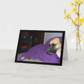Carte Chien endormi près de la cheminée (Fleur jaune)