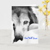 Carte chien endormi sur le lit câlin noir blanc (Fleur jaune)
