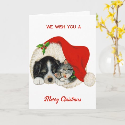 Carte Chien Et Chat De Noël (Fleur jaune)